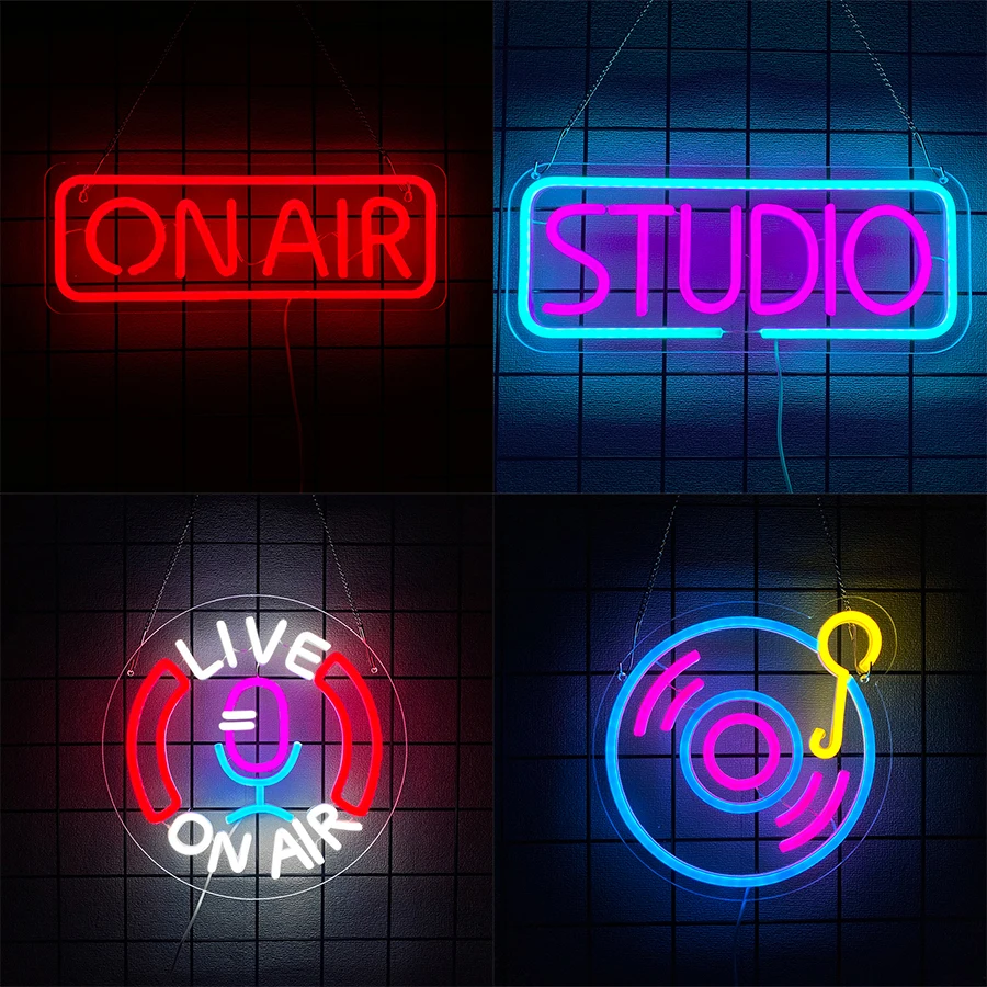 On Air Led Neon Sign, Retro Record Icon, Usb Powered, Used For Bar, Recording Studio, Live Broadcast And Game Room Art Decor.