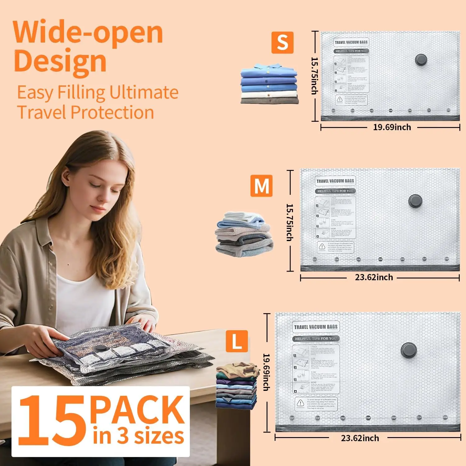 15-Pack Travel Vacuum Storage Bags with Electric Pump, Space-Saving Compression Bags for Clothes, Luggage, Cruise & Home Use - view 5