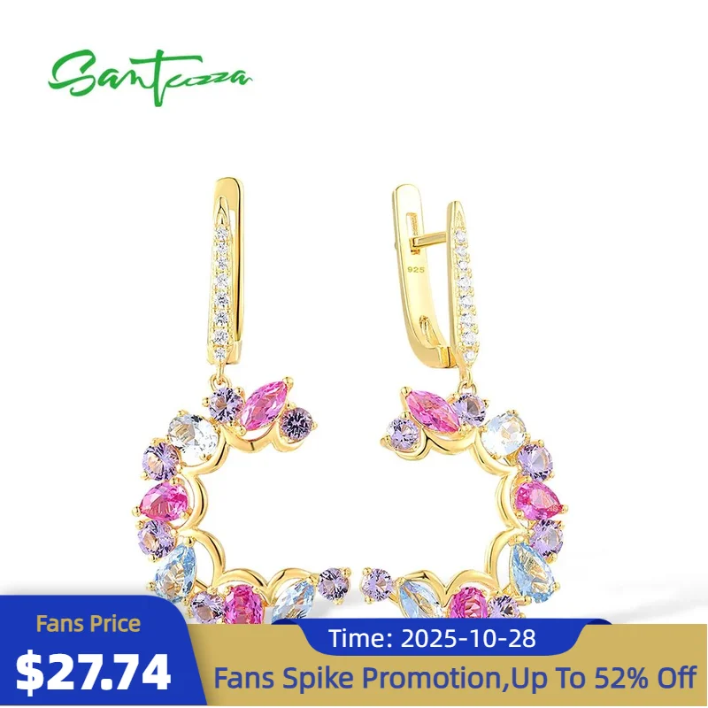 

SANTUZZA Genuine 925 Sterling Silver Dangling Earrings For Women Sparkling Multi-Color Gemstones Attractive Fine Fashion Jewelry