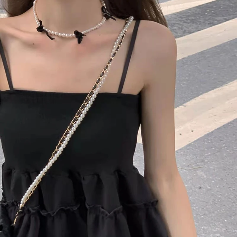 Rimocy Black White Sweet Fluffy Dress Women Korean Waist-Tight Ruffles Spaghetti Strap Dresses Woman 2024 A Line Prom Gown Mujer