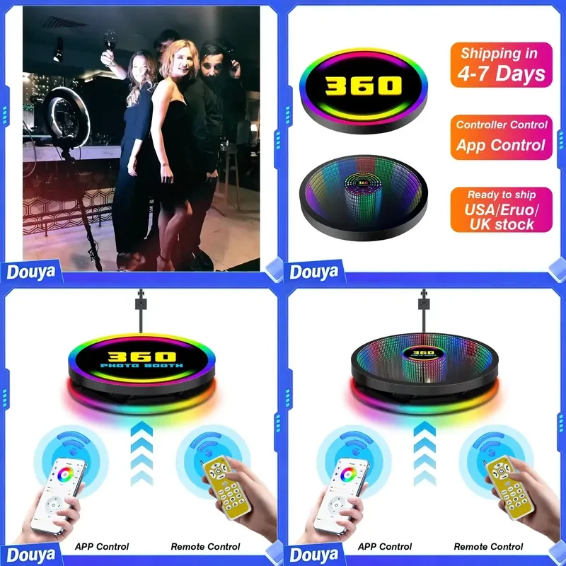 Rossmine Rotation 360 Degree Camera Photo Booth iPad Compatible Metal 80cm Platform Automatic Slow Motion Feature Party