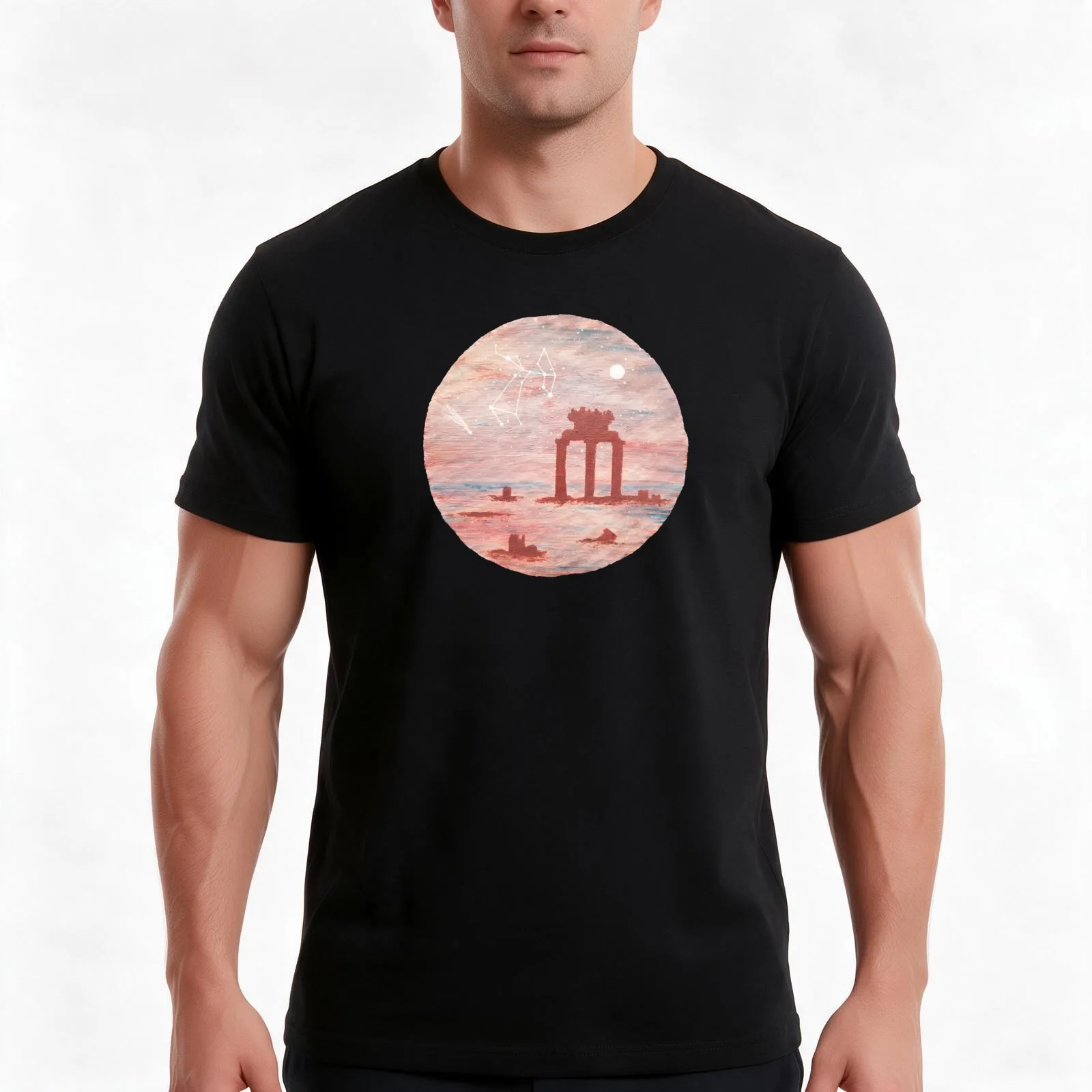 Ancient Greece Temple of Athena - Sagittarius T-Shirt, Summer Casual Cotton Tee, Oversized Streetwear Tops, Unisex Men Women