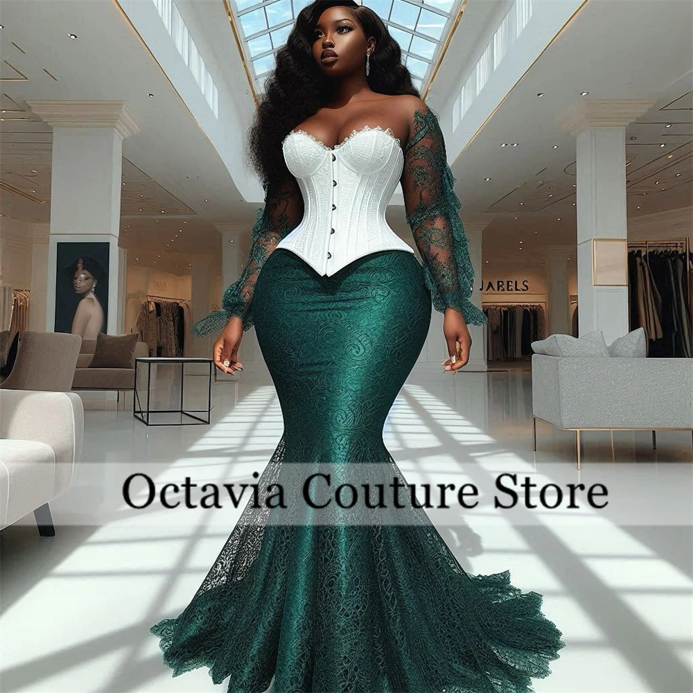 

Aso Ebi Green Sweetheart Evening Dresses For Black Girl Lace 204 Birthday Luxury Dress Graduation Gown With Sleeve Customized