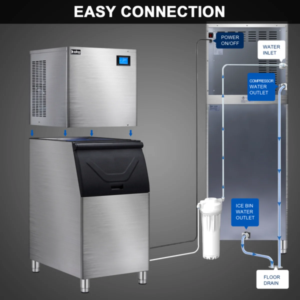 400lbs/24H Commercial Ice Maker - 265lbs Storage, ETL Approved (Stainless Steel for Bars/Restaurants)
