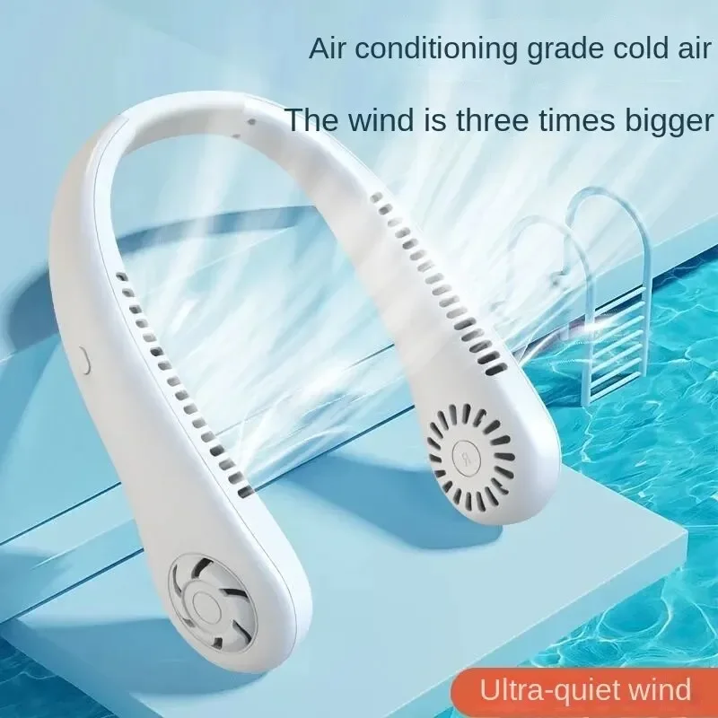 1PC Fan Long Endurance New Mini Neck Portable No Bladeless Hanging Neck Rechargeable Air Cooler 3 Speed Mini Summer Sport Fan image 2
