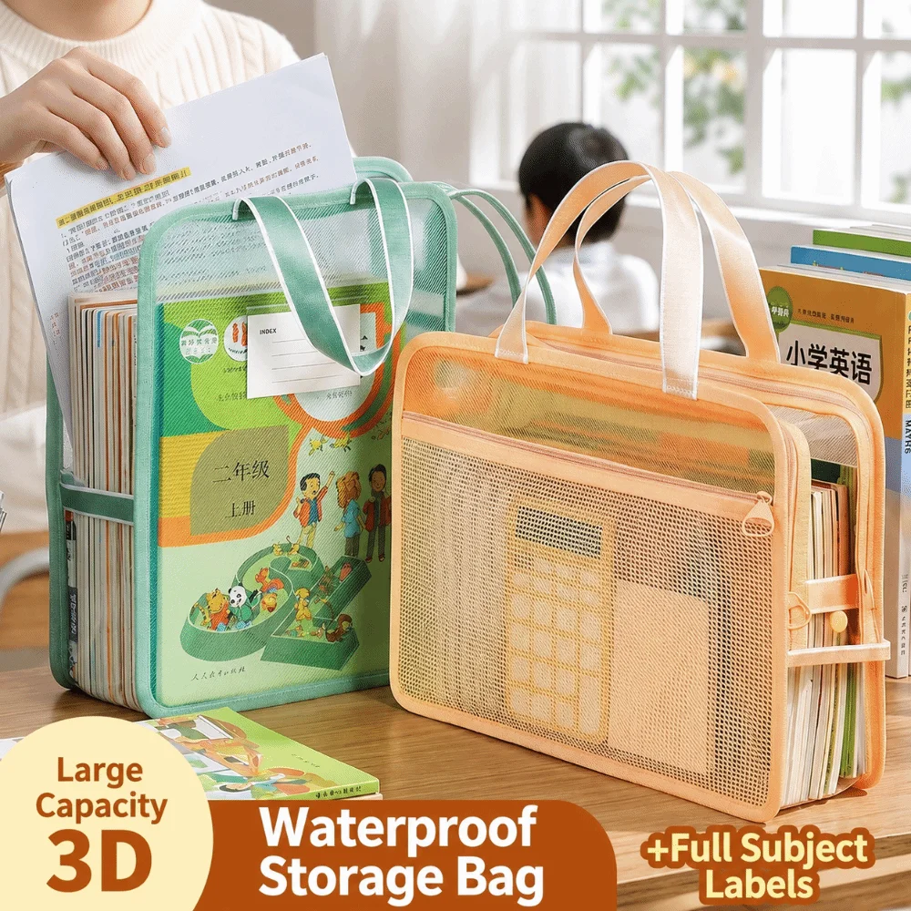 Clear Tote File Bag Mesh Waterproof A4 Book Handbag Large Capacity L-Shape Large Opening Document Organizer School Office