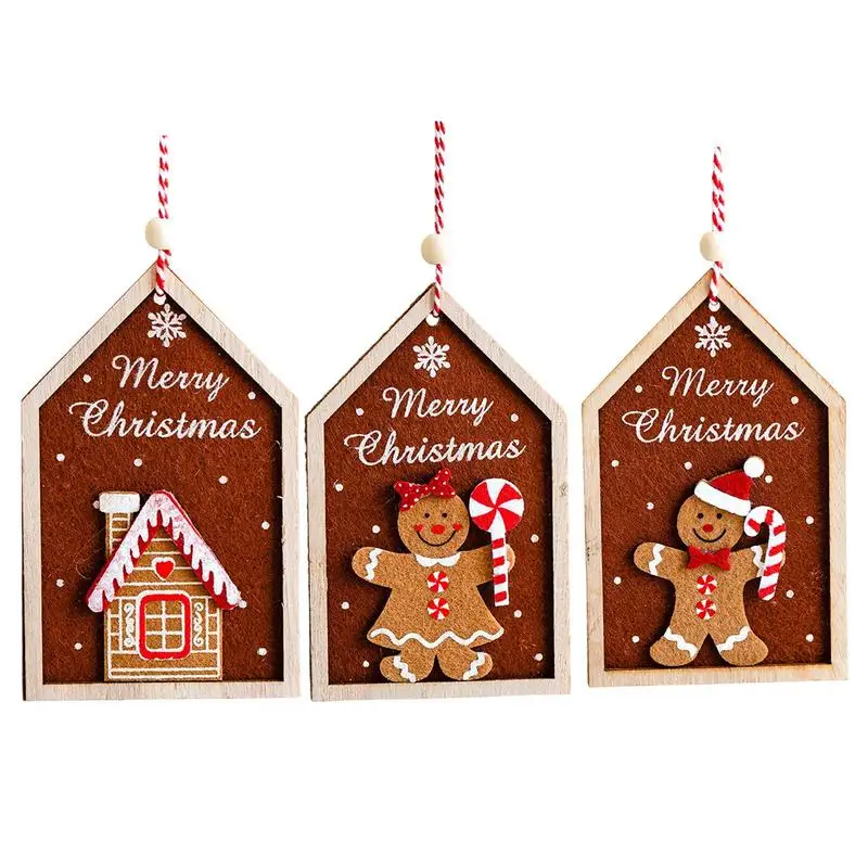 Merry Christmas Tree Pendant Non-woven Gingerbread Men Decorations Wooden Ornaments 2024 Xmas Navidad Festival Supplies