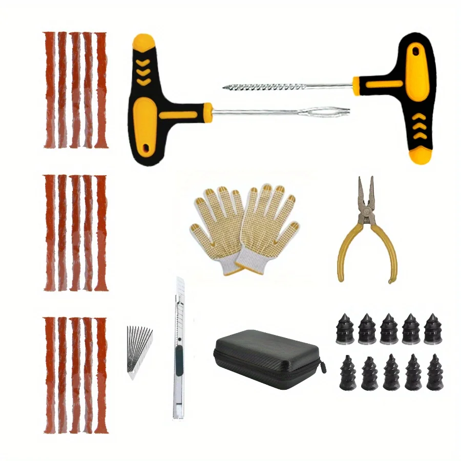 Kit de herramientas de reparación de neumáticos de coche, herramienta de ocultamiento, enchufe de perforación de bicicleta automática, Alicates de punta de aguja de garaje, película de vacío, estuche de almacenamiento de uñas EVA