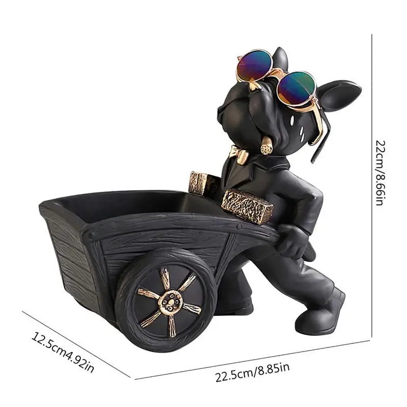Tigela de chave fofa, decoração de entrada de resina, recipiente de artigos diversos, adorável, criativo, cachorro puxando um carrinho, design, estátua, decoração de armazenamento para