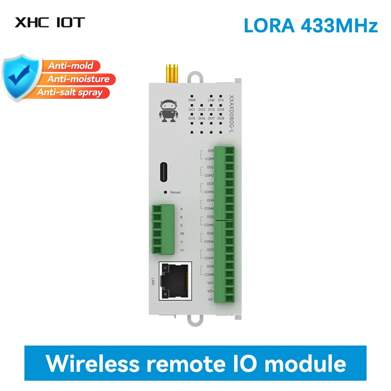 

8DO LoRa 433MHz Distributed Remote IO Module RJ45 RS485 Host Module Modbus XHCIOT M31-XXAX0080G-L Analog Switch Acquisition