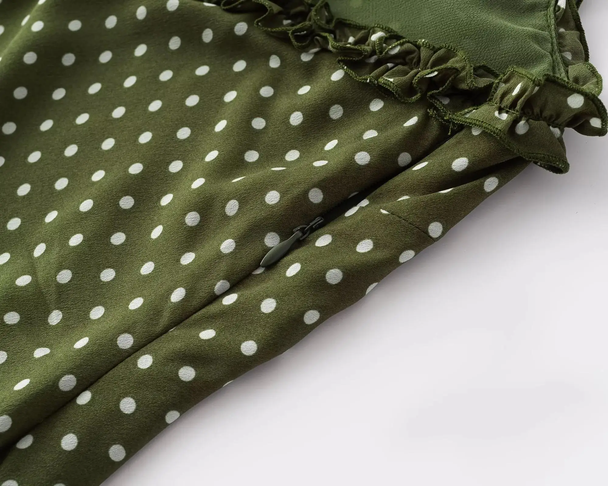 Summer Dot Print Spaghetti Strap Green Dress Women Sleeveless A-line Mini Dresses