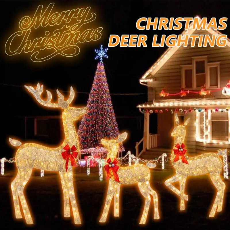 Christmas Deer Lightings Handmake Iron Art Elk Deer Christmas Garden Decor LED Light Xmas Ornament Outdoor Yard Home Decor