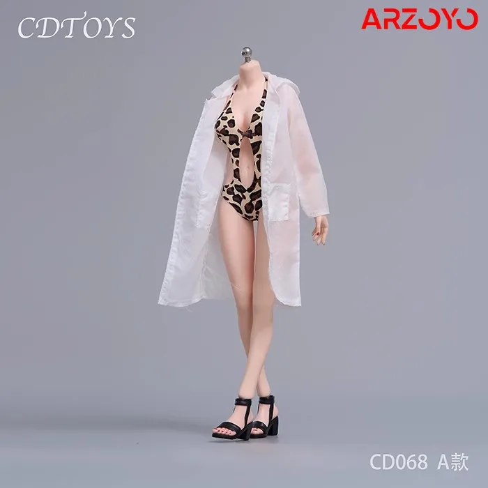 cdtoys cd067 cd068 1/6 Scale Striped Sand Bikini Transparent Sun Protection Suit with Shoes Model for 12'' Female Soldier Body