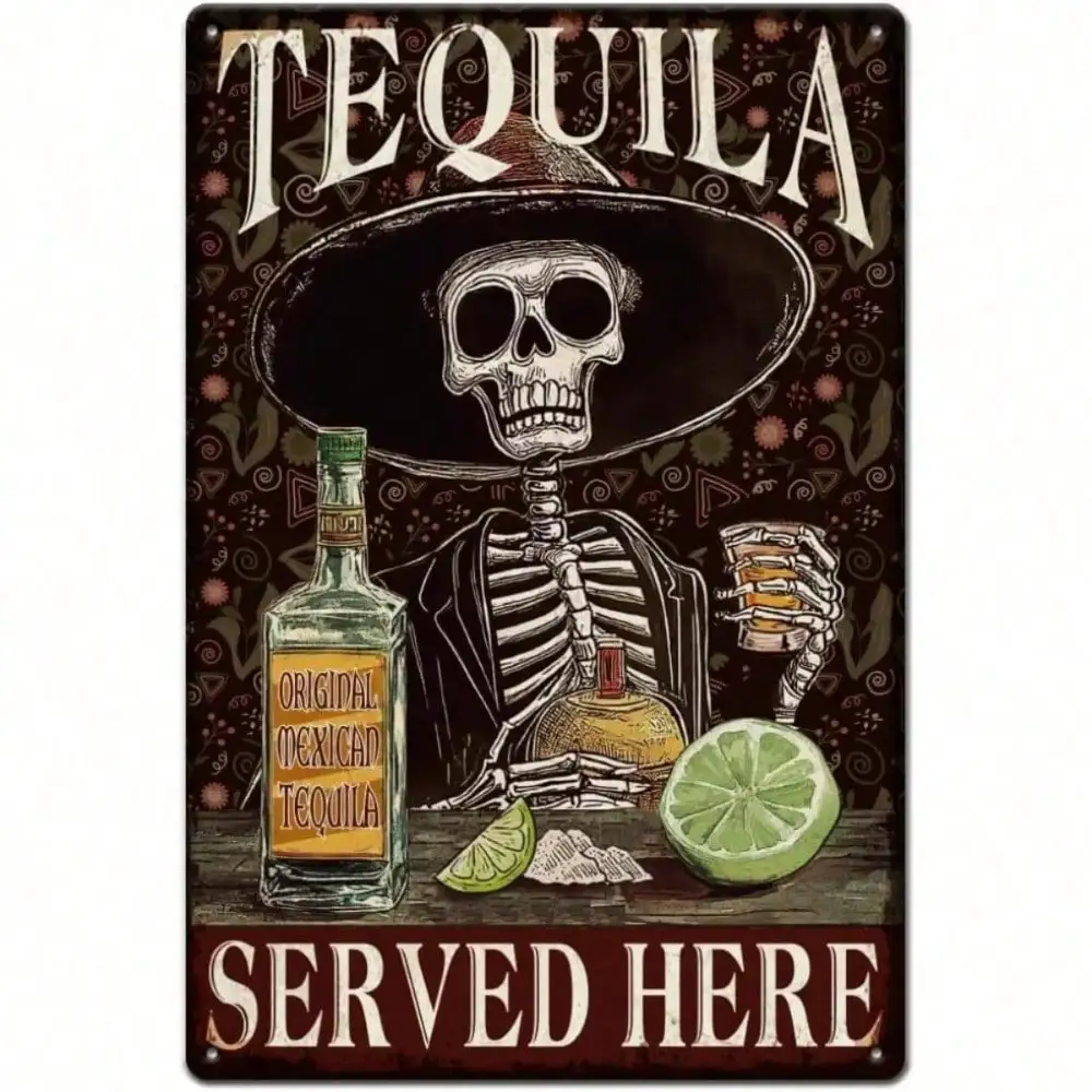 SUPERDANT Plaque en métal vintage tête de mort, Décoration murale rétro Tequila pour bar, Plaque décorative rustique pour café, club, cuisine