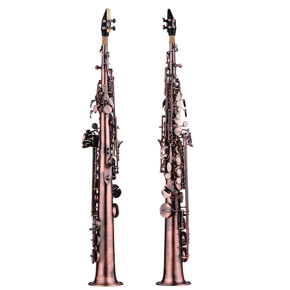 

НОВЫЙ Профессиональный латунный сопрано-саксофон Bb с никелированным покрытием, деревянный духовой инструмент с резным узором, чехол, перчатки, набор для чистки