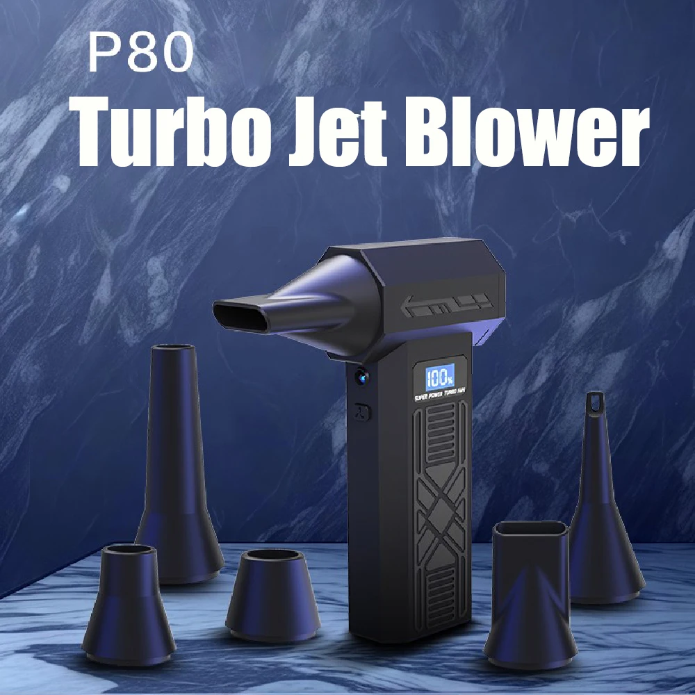 P80 منفاخ مروحة نفاثة 4 سرعات قابل للتعديل توربو مروحة نفاثة منفضة هواء كهربائية رقمية مع 5 فوهة المحمولة سيارة تنظيف منفاخ أداة