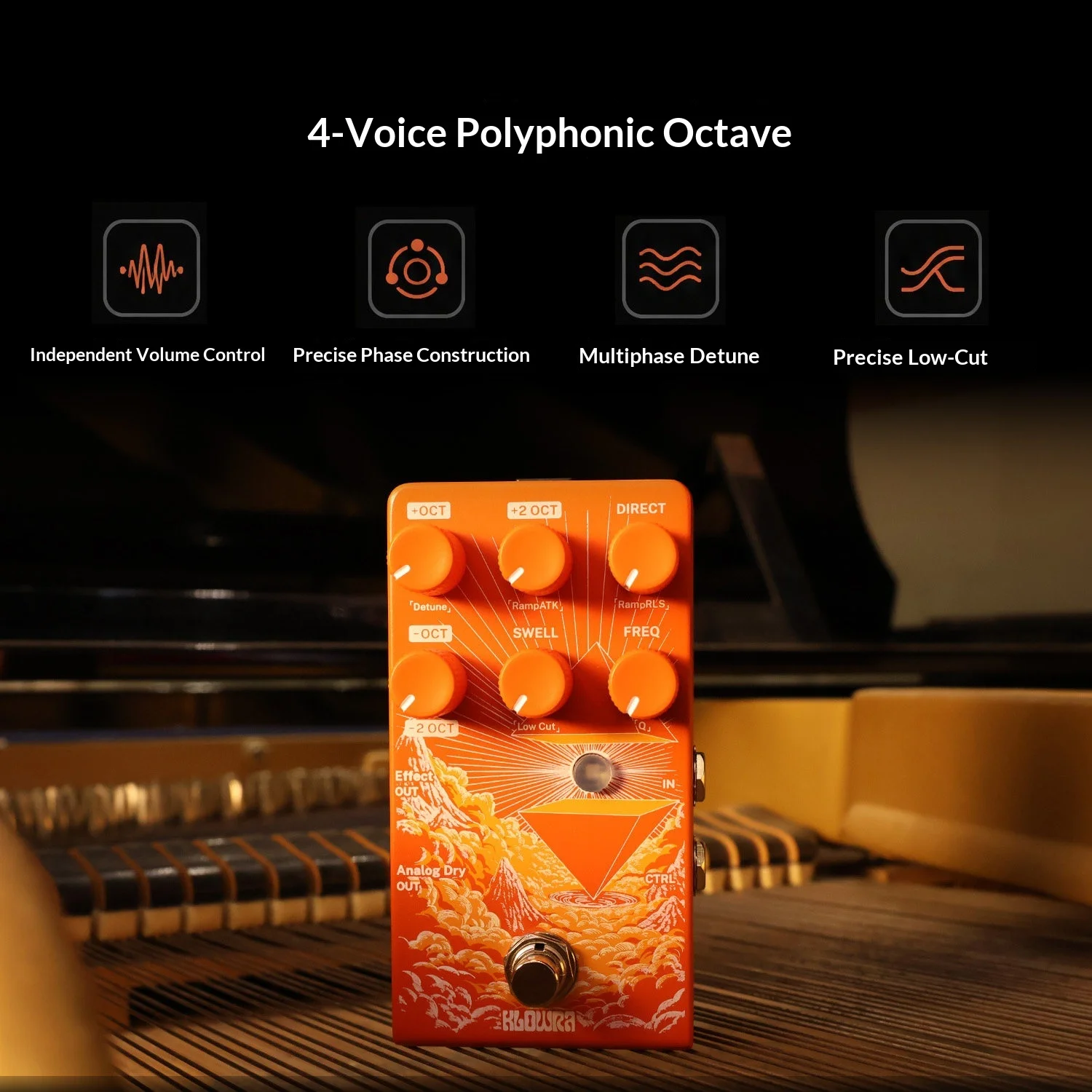 KLOWRA Guitar Effect Pedal, Distortion/Octave/Delay Multi Effects Pedal for Electric Guitar & Bass, Analog Stereo Single Pedal view 4