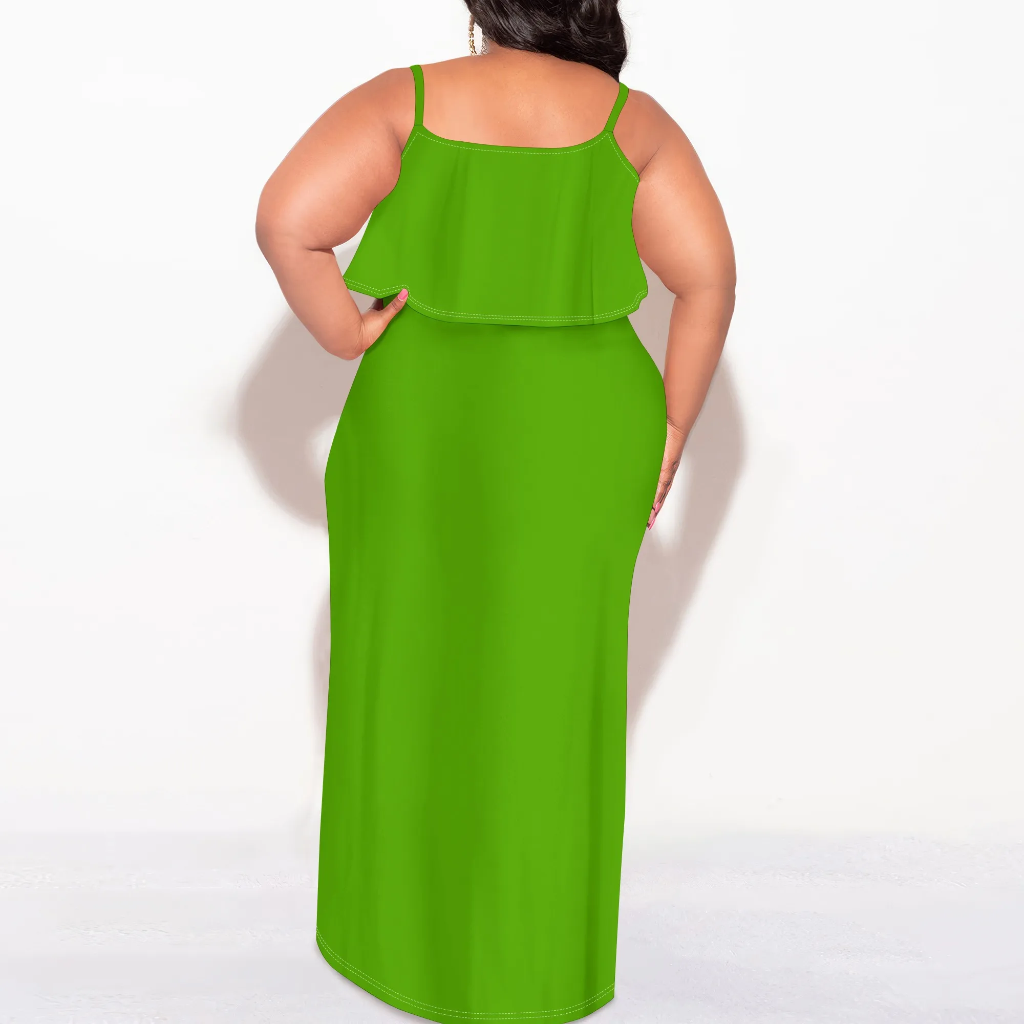 Abito da clubwear da donna sexy taglie forti senza maniche con cinturino per spaghetti stampato a righe con volant