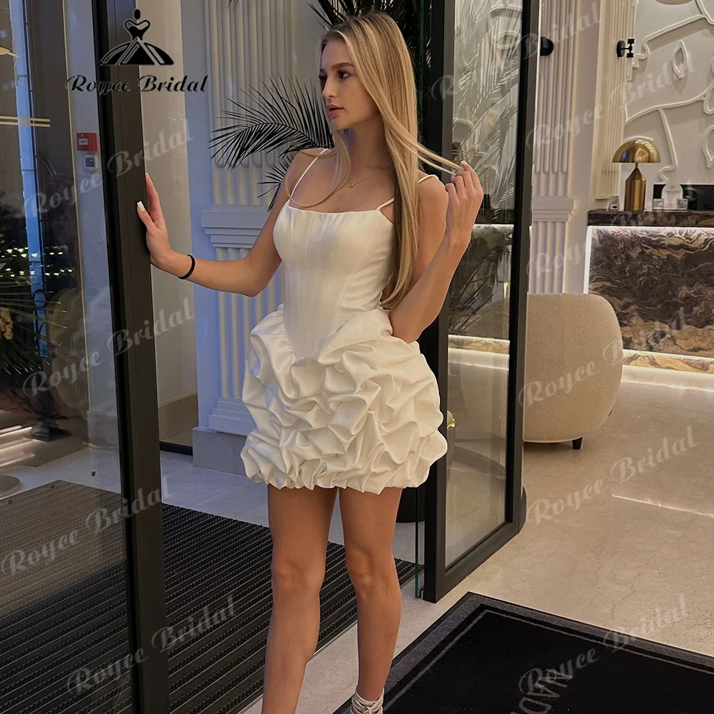 2027 Spaghetti Straps Short Wedding Dress Satin Corset Bodice 3D Ruffle Bubble Skirt Mini Vestido De Novia Customized