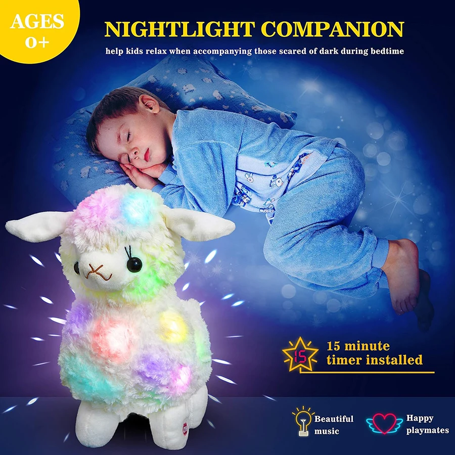 30cm Light Up White Lamb LED Stuffed Animals Sheep Soft Plush Toy Birthday Goat Pillow Holiday Easter Glow Gift for Kids Girls