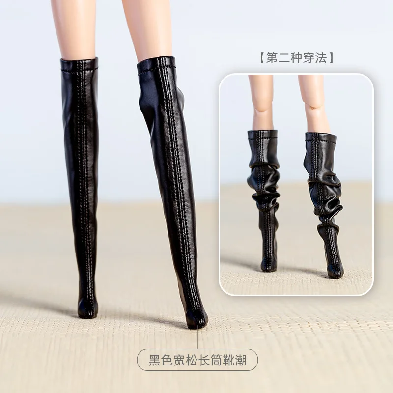 Cool doll boots / 30cm doll high heels long black boots / accessories for 1/6 BB Fr supermodel doll / dollhouse toys