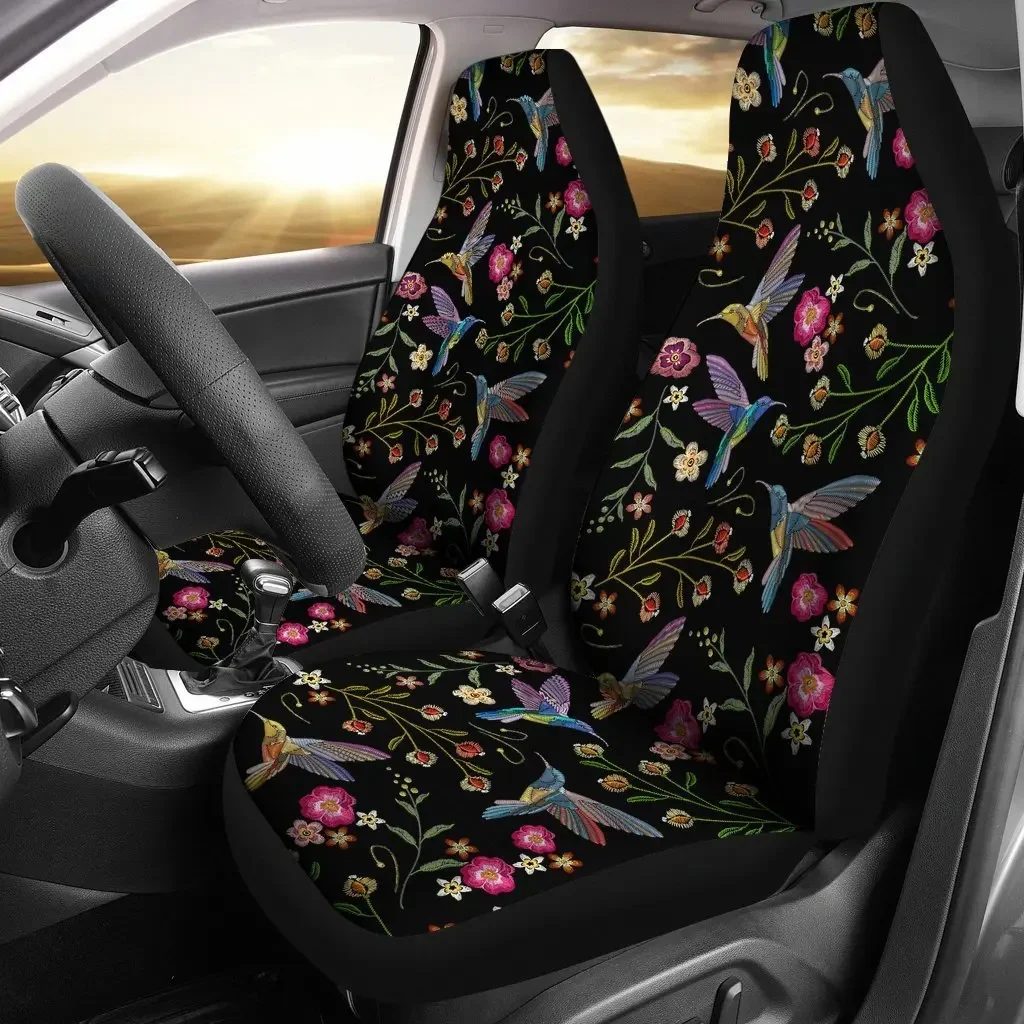 Hummingbird White Floral Seat Cover Car Seat Covers Set 2 Pc, Car Accessories Car Mats