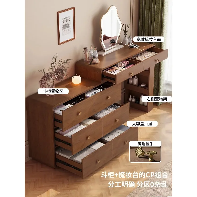 Solid Wood Medieval Style Integrated Bed End Movable Corner Retractable DresserX8