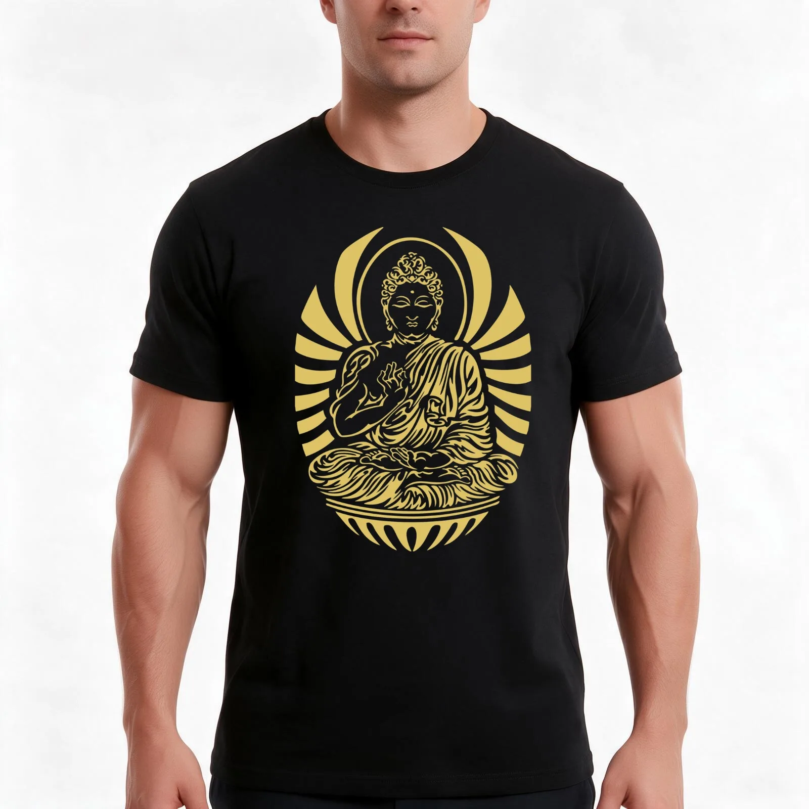 Golden Buddha T-Shirt, Summer Casual Cotton Tee, Oversized Streetwear Tops, Vintage Graphic Print, Loose Fit Short Sleeve