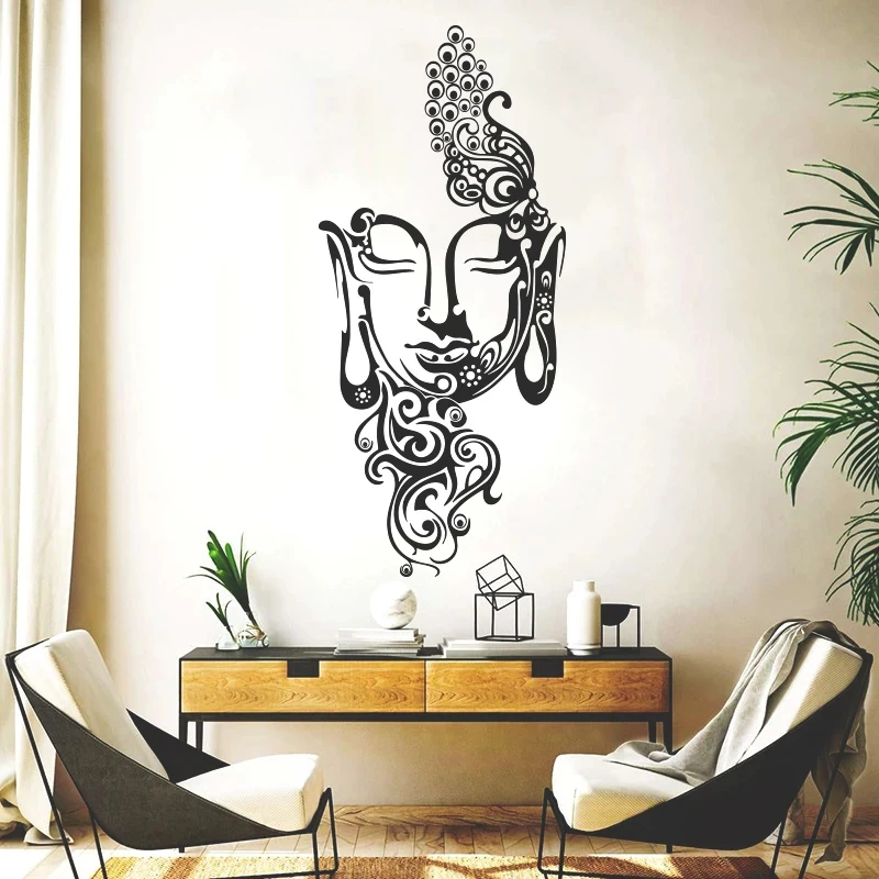 Duża maska Gautama Budda Studio jogi Naklejka ścienna Salon Siakjamuni Modlitwa Religia Inspirująca naklejka ścienna Dekoracja