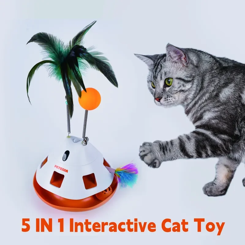 2025 New Smart 3-IN-1 SpecialTumblerDesign Interactive Cat Toy with Feather and Motion Sensor and Laser Function