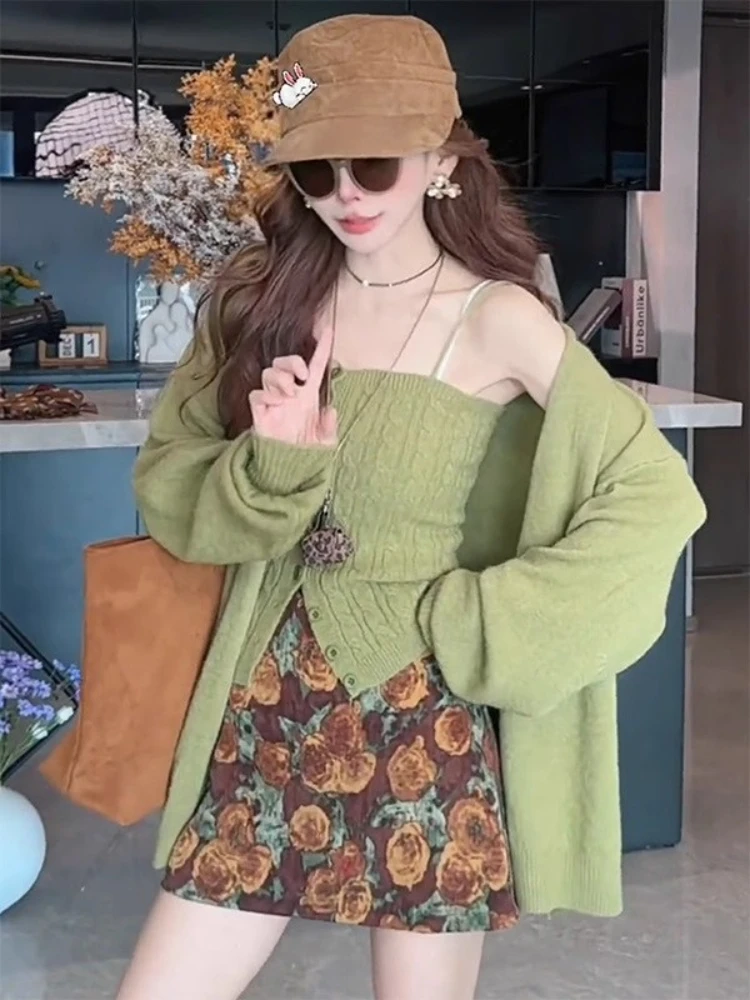 

Мягкий оранжевый длинный вязаный открытый кардиган све, осенняя одежда, новый свитер, пальто, юбка высокого качества, комплект футболок, повседневный комплект