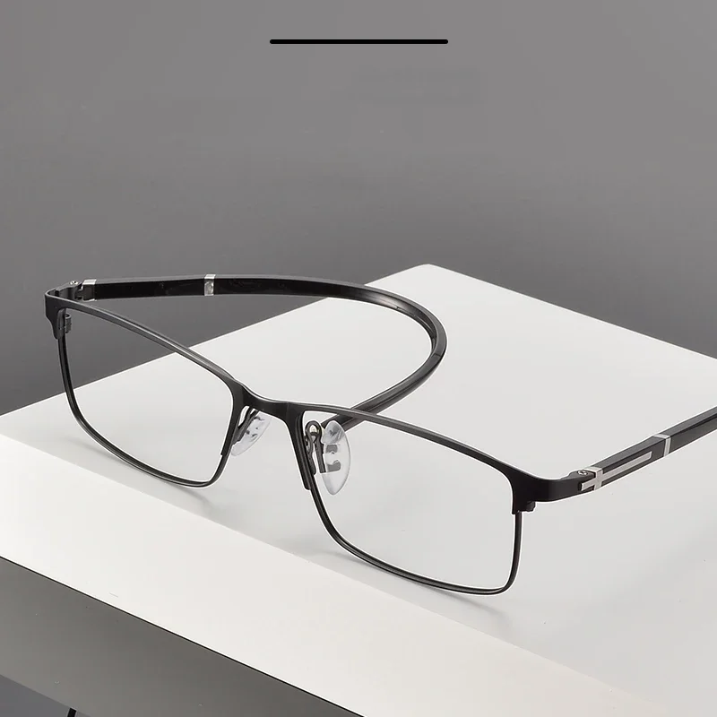 BCLEAR Men's Myopia Prescription Glasses Square Full Rim Frame Progressive Alloy Optical Eyeglasses Multifocal Business Eyewear