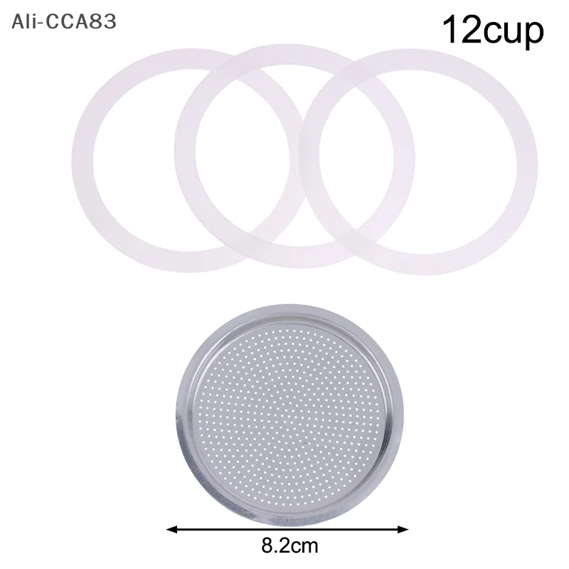Zdjęcie 5: 2025 Nowy Zestaw (3 szt. Silikonowych Uszczelek i 1 szt. Aluminiowego Filtra) Zamiennik do Ekspresu do Kawy Kompatybilny z 3/6/9/12 Filiżankami