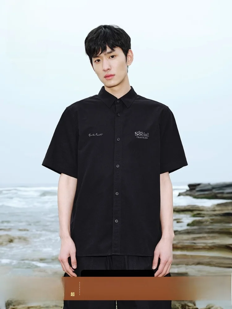 

Ja Jones Pure Cotton Embroidered Casual irt Summer Leisure ort Sve Straight Leg Men's irt Travel Faion Urban Sle