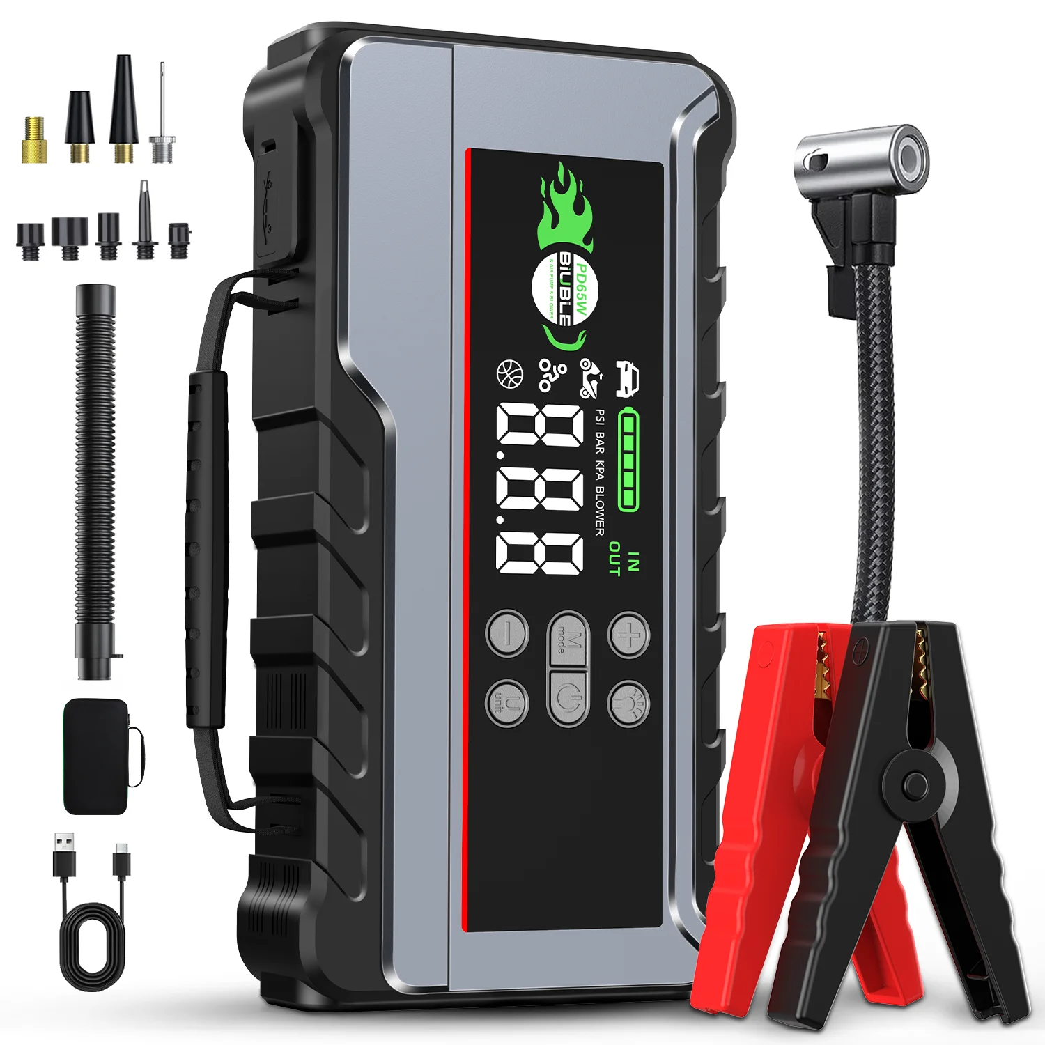 Image of 10000A 6-in-1 Notfallstarter, 150PSI Luftkompressor, Blasfunktion, Powerbank, Notlicht, geeignet für 12V-Fahrzeuge (ALLGAS, 12,0L Diesel).