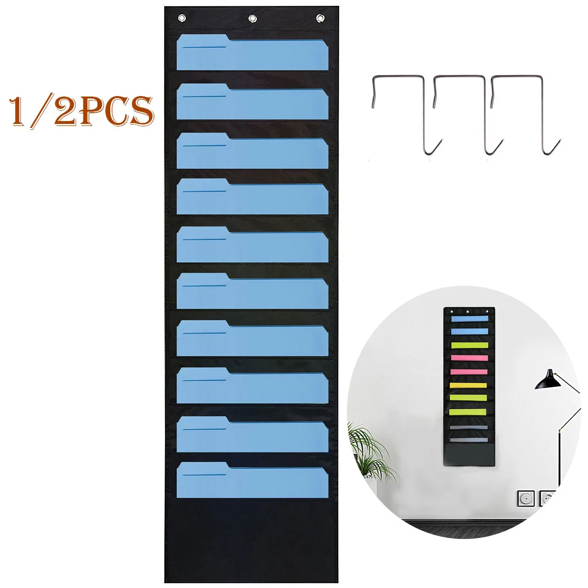 Hanging File Folder Organizer Over The Door File Organizer Wall Mounted 10 Paper Storage Pockets Chart for Home Office Classroom