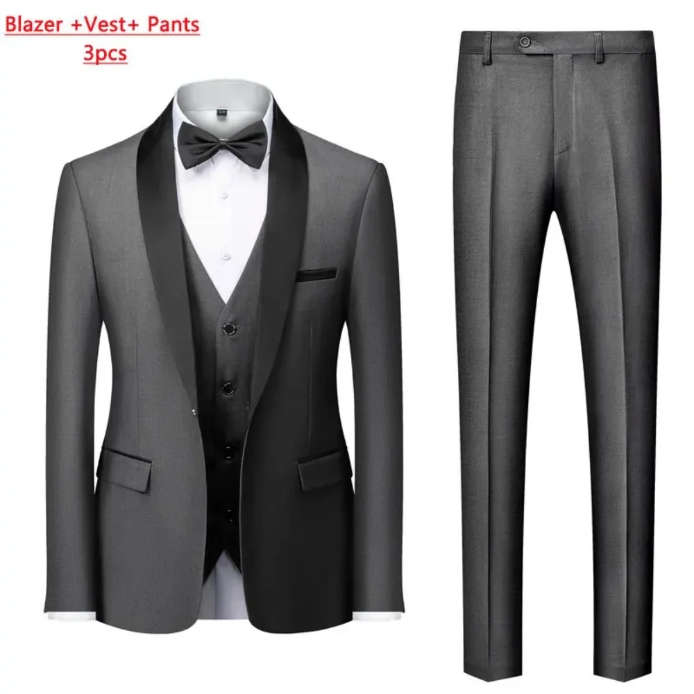 

Pants Solid Color Men's Formal Business Office Suit Groom Wedding Dress Party Blazer Waistcoat Trousers Tuxedo