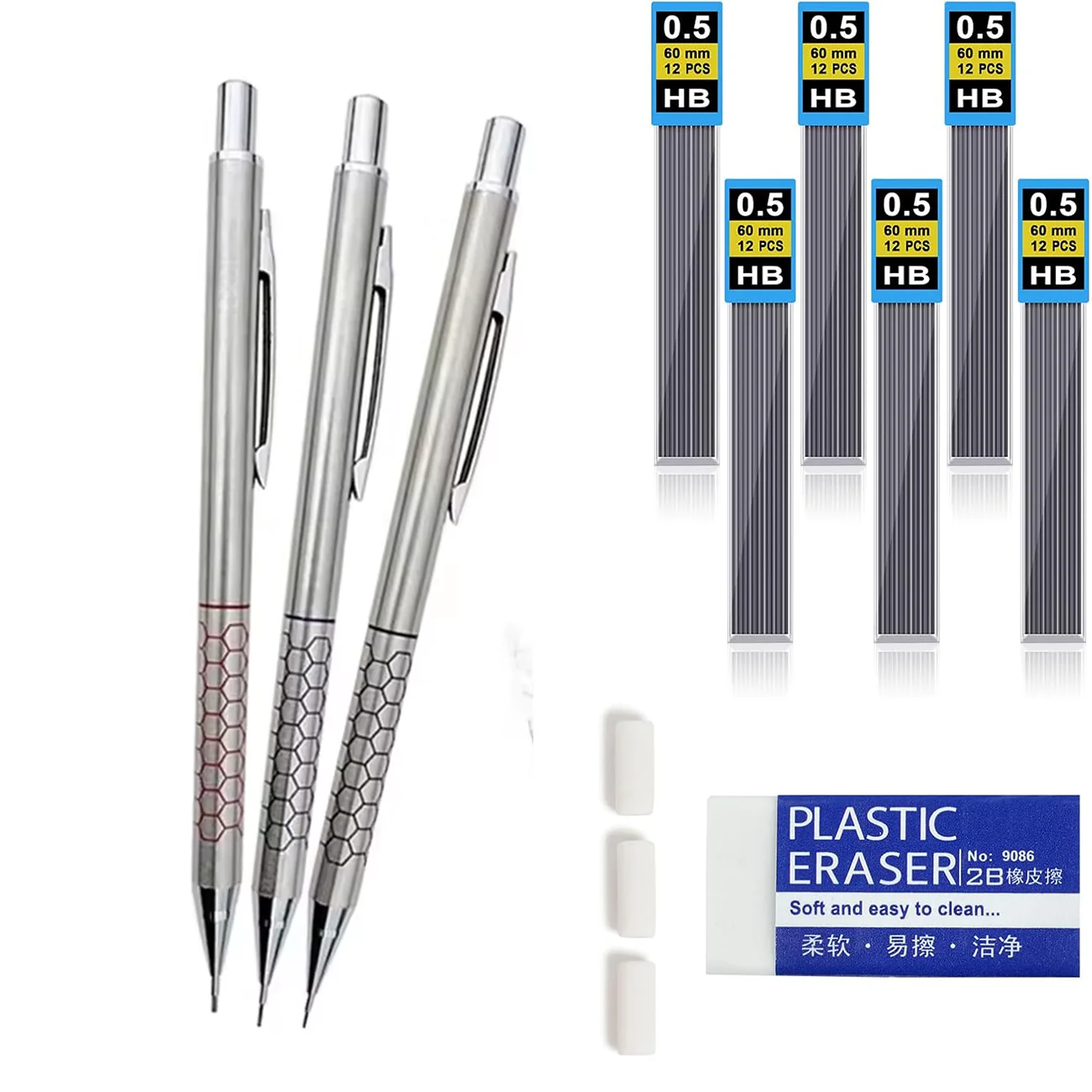 0.5/0.7/0.9mm Mechanical Pencils Set HB Automatic Student with Pencils Black Lead Refills Art Sketch School Supplies