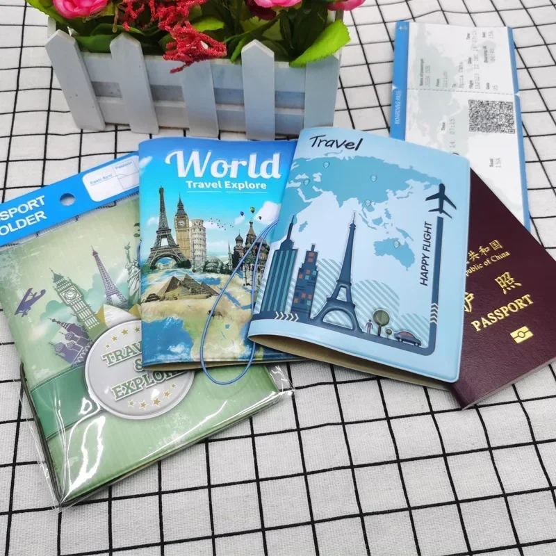 World Trip Travel Passport Holder Travel Explore Passport Cover Case Sleeve with ID Credit Cards Pocket Slot Travel Accessories