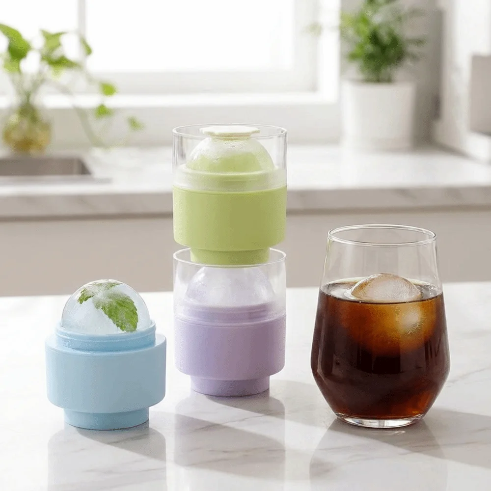 Practical 6cm Ice Ball Mold Plastic Press Ice Sphere Mold Leak-proof Easy Release Ice Mold for Home