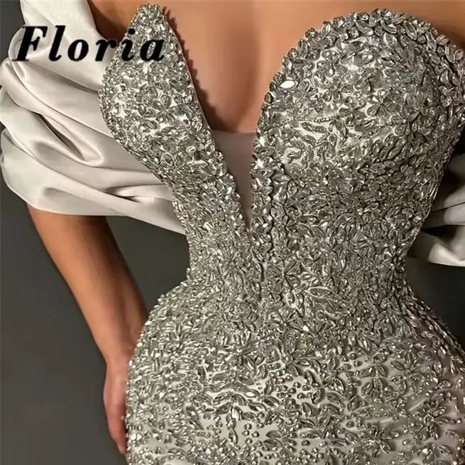 Elegant Silver Crystals Prom Dresses With Cape Long Train 2026 Customized Two Pieces Beaded Wedding Party Gowns Evening Wear