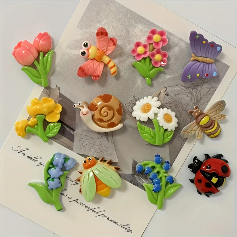 6/12pcs Floral and Insect Resin Refrigerator Magnets - Decorative Magnets for Refrigerators, Kitchens, and Whiteboards
