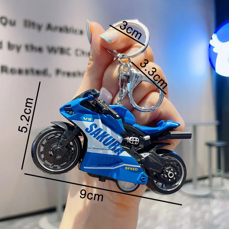 Mini Clockwork Motorcycle Keychain Exquisite Motorcycle Race Model Keyring Pendant Creative Jewelry Car Key Ornament Small Toy