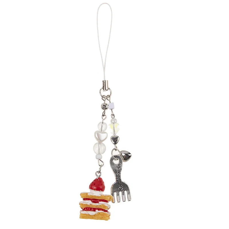 Llavero con colgante de horquilla de manzana para mujer, cadena de teléfono, correa de teléfono, cordón, regalo de joyería, 1 piezas