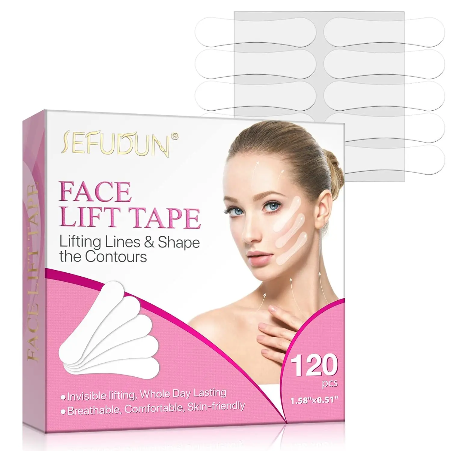 

Face Lift Tape for Instant Lifting & Contouring – 120 Pieces – Invisible, Breathable, and Waterproof – 24-Hour Long-Lasting
