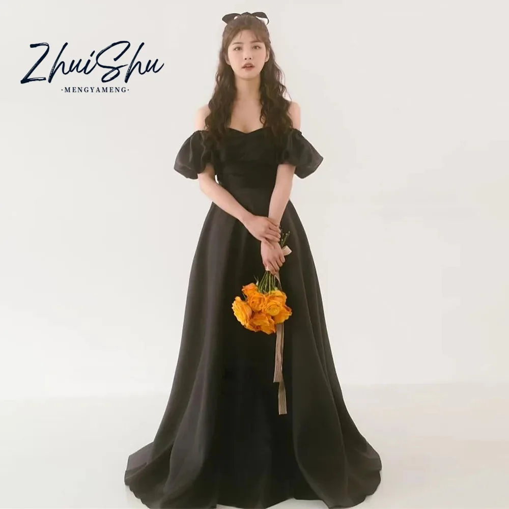 ZHUISHU Elegant Black Sweetheart Collar Prom Dresses Puff Off the Shoulder Floor-Length Customized Wedding Dress Birthday Dress