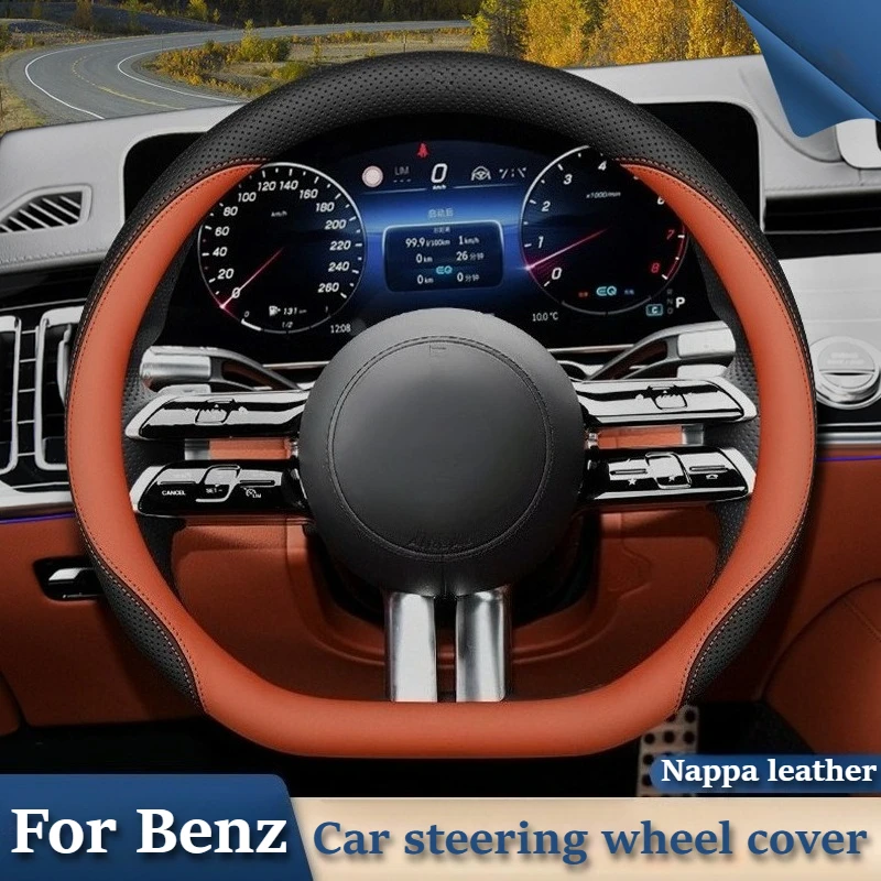 Nappa Leather Car Steering Wheel Cover for Mercedes Benz C260L E300L GLC300 A200 GLB220 GLA Benz Accessories Car Steering Covers