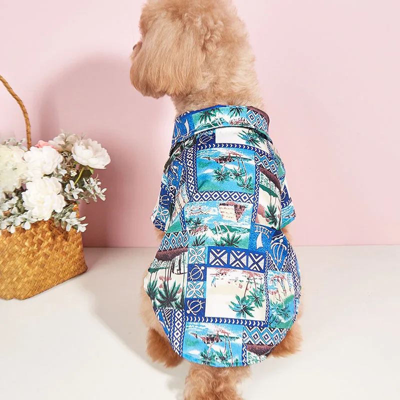 

New Summer Hawaiian Beach Style Handsome Thin Shirt Pet Clothing Printed with Coconut Tree Dog Clothing Hot Selling Pet Apparel