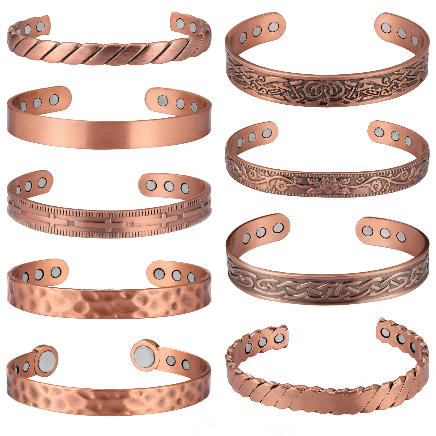 

Unisex Magnetic Therapy Bangle Pure Copper Men Energy Healing Pain Relief Bracelet Wellness Women Adjustable Wellness Jewelry