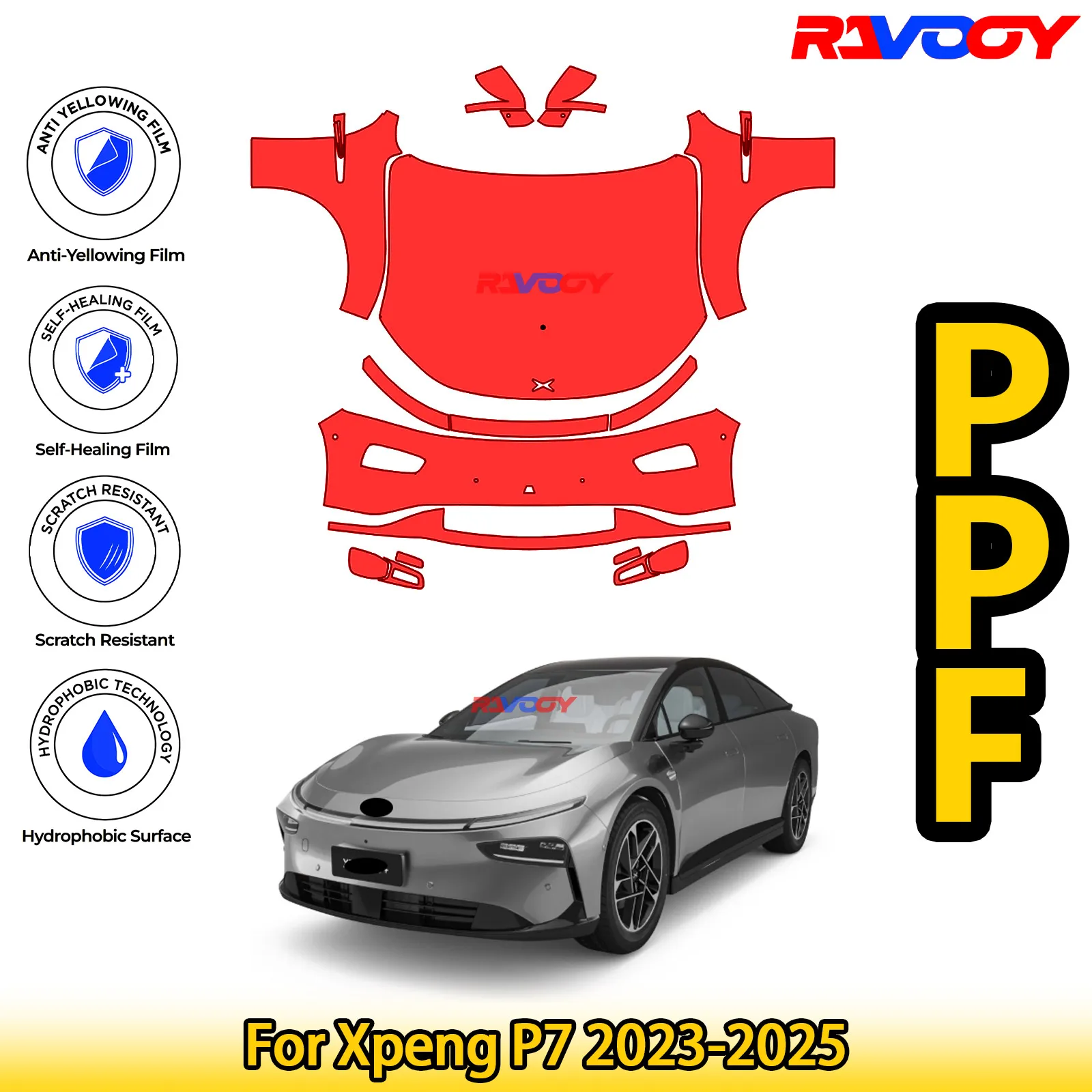 

Для Xpeng P7 2023-2025 глянцевая матовая черная предварительно вырезанная передняя защитная пленка PPF Kit